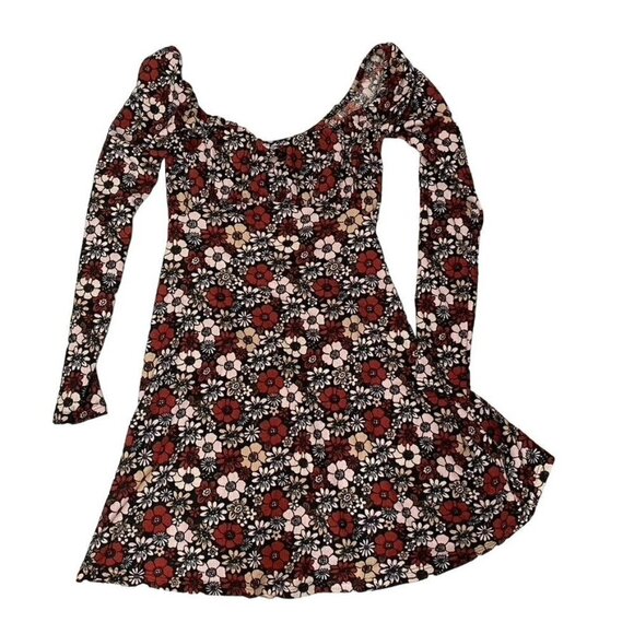 Topshop Sz 4 '70s Floral Long Sleeve A-Line Dress Hippie Boho Flower Child - Picture 10 of 10